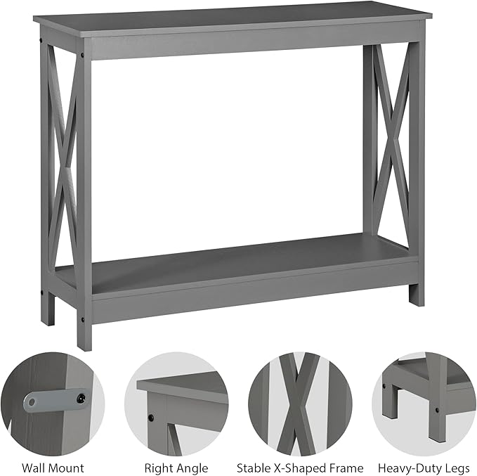 ZenStyle Sofa Side Console Table with 2 Storage Shelves Narrow Accent Table for Entryway/Hallway/Living Room, 39.3in L x 11.8in W x 31.6in H (Grey, 39.3 inch)
