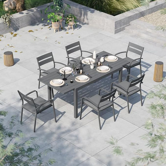 Soleil Jardin Aluminum Patio Extendable Dining Table, 59" - 83", Adjustable Indoor Outdoor Furniture Rectangle Table for 6-8 Person Porch Deck Garden, Dark-Grey