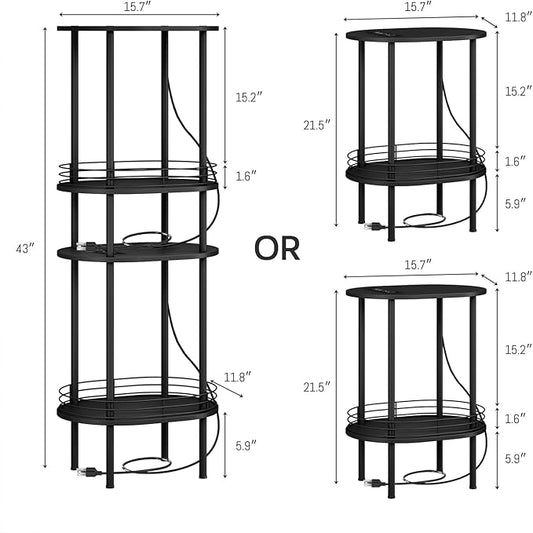 Small Round Side Table with Charging Station,Bedside Table with 2 USB Ports and Outlets, Morden Round Nightstand, Samll Side Table for Living Room,Bedroom, Nursery, Laundry, Black