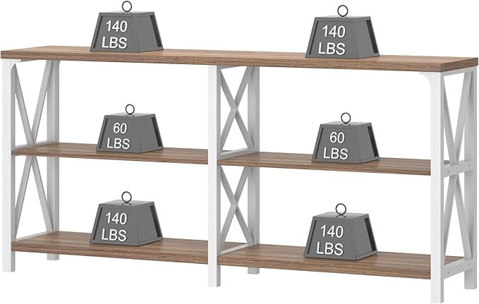 IBF Industrial Console Table, Wood and Metal Entryway Table with Shelves, Farmhouse White and Rustic Oak 3 Tier Sofa Tables for Living Room, Entry, Hallway 63 Inch