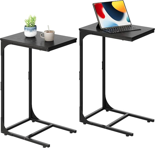 WLIVE C-Shaped End Table Set of 2, Small Couch Side Tables with Metal Frame, Sofa Table TV Tray for Living Room, Bedroom, Black