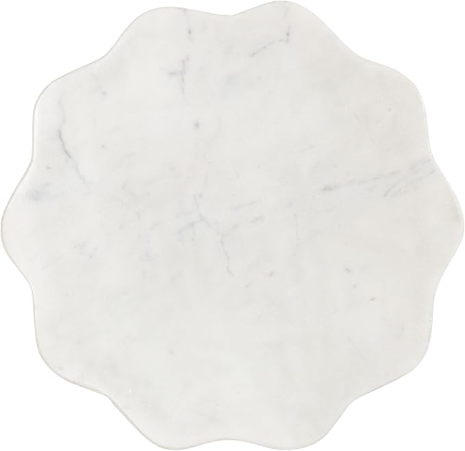 Kate and Laurel Sanzo Modern Pedestal Drink Table, 10 x 10 x 23, Antique Brass and White, Decorative End Table with Scalloped Marble Tabletop for Use as Small Plant Stand or Cute Martini Table