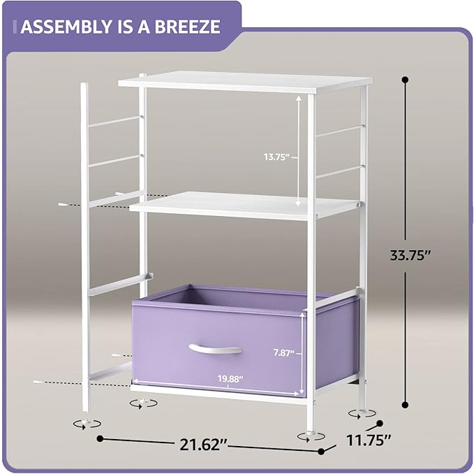 Sorbus 2 Drawer Shelf Storage Nightstand - Kids Bedside Furniture End Table Night Stand with Steel Frame Wood Top & Easy Pull Fabric Bins, Dresser & Chest for Home Bedroom Accessories Office & College