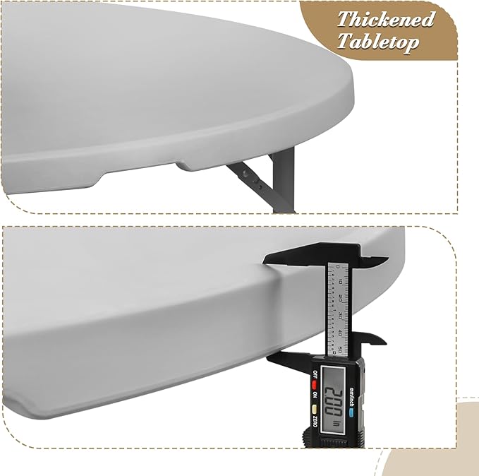 Athena Collection 5.5 ft Plastic Folding Dining Table, Large Foldable Round Card Table Portable with Carry Handle Heavy Duty Fold-in-Half for Indoor Outdoor Party Camping, Grey