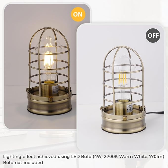 Cerdeco Small Retro Bronze Vintage Table Lamp,Industrial Desktop Lamp for Bedside,Bar,Cafe,Bedroom,livingRoom,(Bulb Not Included)