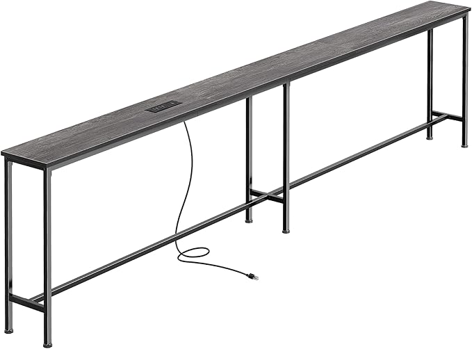 SUPERJARE 102.4 Inch Sofa Table with Power Outlets and USB-C Port, 5.9 Inch Narrow Console Tables, Entryway Hallway Couch Tables with Storage, Behind Sofa, Small Spaces, Living Room, Grey