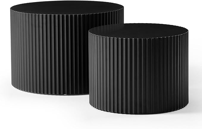 KEVINSPACE Coffee Table Nesting Tables Set of 2, Modern Round Coffee Table, Small Wooden Circle Accent Tables for Small Spaces Living Room Bedroom Balcony Drum Side Table No Need Assembly Black