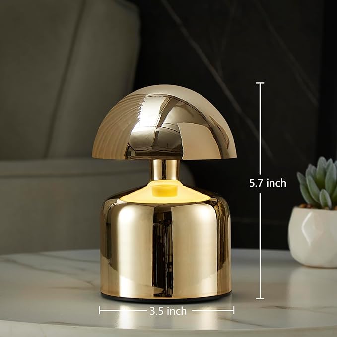 Modern Cordless Mushroom Small Table Lamp Touch LED Lamp, 3-Way Dimmable Bedside Nightstand Lamp Mini Rechargeable Night Light for Bedroom, Living Room