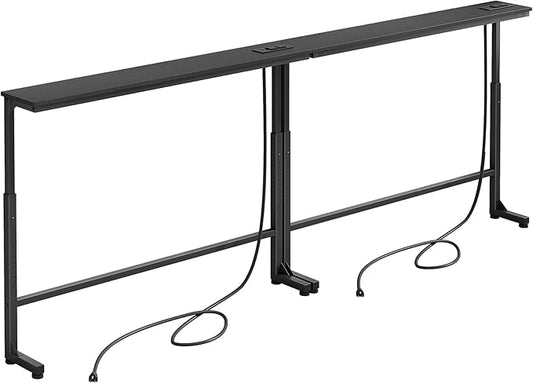 Kitstorack 2-Pack Black Narrow Console Table Behind Couch, Adjustable Height (25"-33") & 2 Power Outlets, Skinny Entryway Sofa Table 5.9" Deep x 79" Long, Split Design for Separate Use