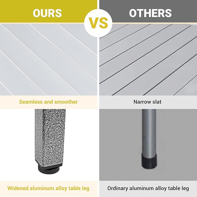 KingCamp Folding Camping Table, Portable Camp Table Foldable Aluminum Roll Up Seamless Desktop with Storage and Tall Legs for Outdoor Backyard Picnic