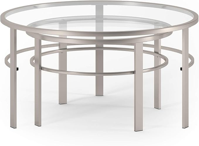Henn&Hart Round Nested Coffee Table in Satin Nickel, Modern coffee tables for living room, studio apartment essentials, 36" Wide