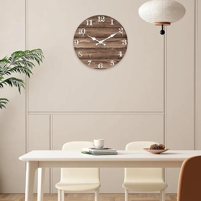 XFM Brown Wooden Wall Clock Battery Operated 14 Inch Rustic Farmhouse Clocks for Walls Silent Wall Clock for Office (No Solid Wood, it is with MDF Material)