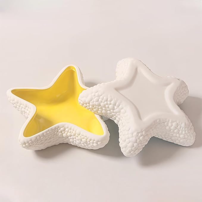 Starfish Jewelry Dish Ceramic Holder Ring Trinket Tray, Ocean-themed Decorative Trinket Dish, Suitable for Mother Friend Sister, Gifts for Women, Home Decor Trinket Dish(Yellow)