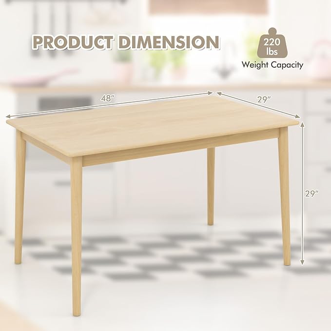Giantex 48-Inch Dining Table with Rubber Wood Legs, 220 LBS Capacity, Farmhouse Rectangular Dinette Table for Dinner, Small Space, Apartment, Dining Room Table, Kitchen, Natural