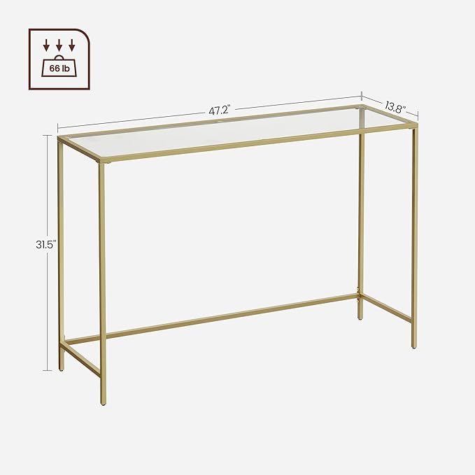 VASAGLE Console Tables Bundle - 47.2" Gold Metal and Glass Table and 39.4" Black Metal and Glass Table
