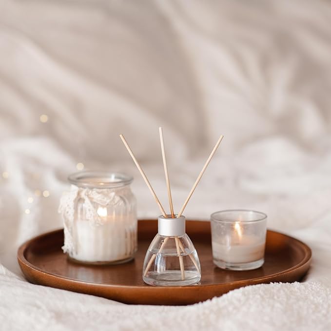 PATIKIL Wood Serving Tray 9 Inch, 2 Pack Round Decorative Platter for Home Decor Kitchen Table Candle Holder