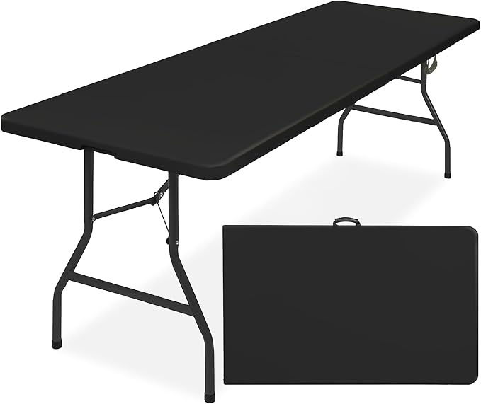 Best Choice Products 8ft Plastic Folding Table, Indoor Outdoor Heavy Duty Portable w/Handle, Lock for Picnic, Party, Pong, Camping - Black