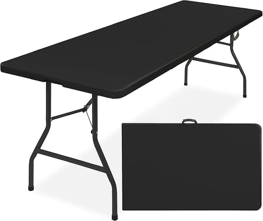 Best Choice Products 8ft Plastic Folding Table, Indoor Outdoor Heavy Duty Portable w/Handle, Lock for Picnic, Party, Pong, Camping - Black