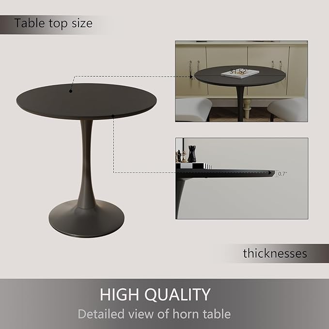 Round Dining Table, Modern Tulip Table, 31.5‘’Mid-Century Round Leisure Table with Metal Base for 2-4 Person, Suitable for Living Room, Kitchen, Cafe and Home Office(Black)