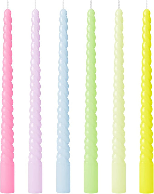 12 inch Colored Tall Taper Candles Sticks 6PCS Unscented Smokeless Long Tall Spiral Candle for Christmas Wedding Party Home Decor Dinner