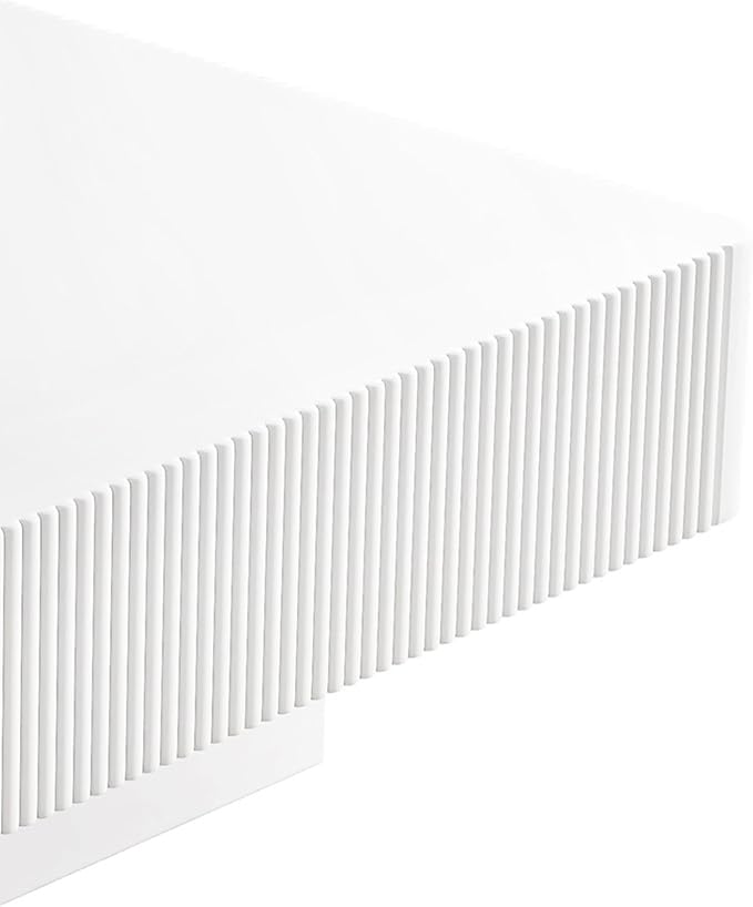 31.6" Square Fluted Coffee Table, Modern Wood Coffee Table, Black Fluted Tea Center Table with Thick Tabletop & Sturdy Pedestal for Living Room Apartment- Easy Assembly