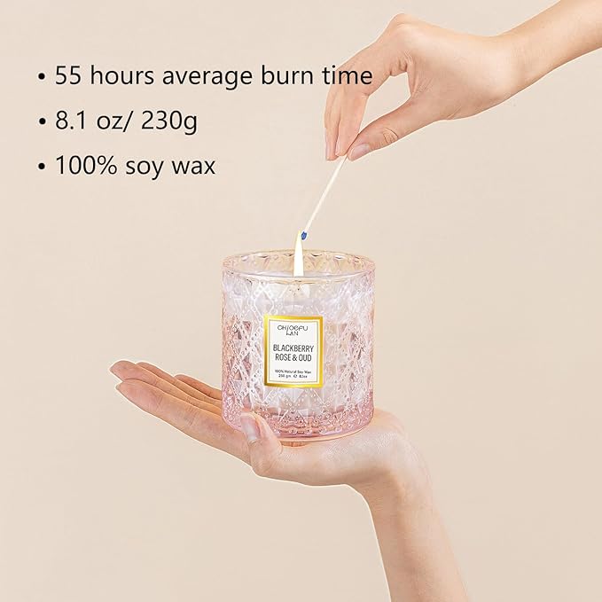 Chloefu LAN Rose Scented Candle, Oud Candle, Mothers Day Candles Gifts for Women, Pink Candles for Home Scented, 55 Hours Long Burning, 100% Natural Soy Wax