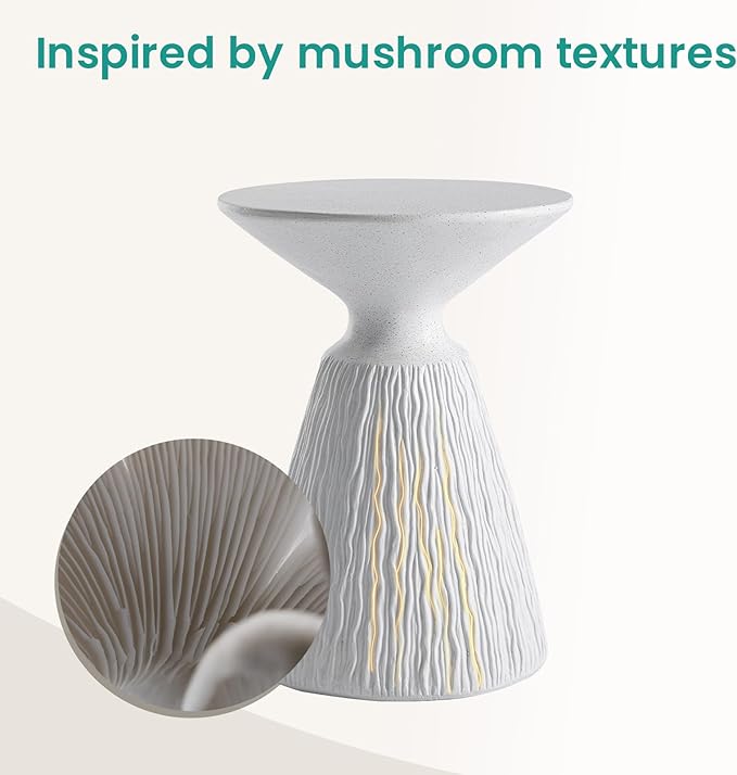 SUNBURY Outdoor Side Table, Round Concrete Side Table, Mushroom End Table for Plant Stand, Modern Accent Table, Marble Garden Stool for Patio, Poolside, Spotted White