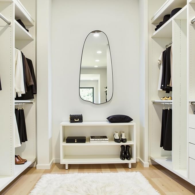 15"x32" Black Triangle Mirror,Irregular Wall Mirror for Bathroom,Asymmetrical Vanity Mirror with Metal Frame for Living Room Bedroom Entryway