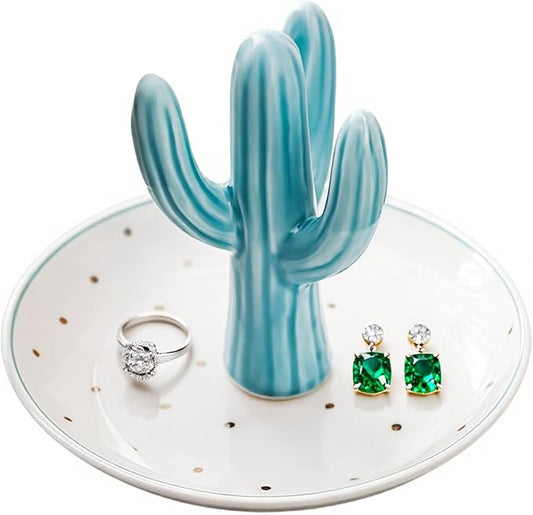 Cactus Ceramic Jewelry Tray, Ring Dish & Trinket Holder - Boho Room & Bathroom Decor for Women, Cute Desk Organizer - Gift for Her, Mom, Sister, Best Friend, Christmas, Birthday