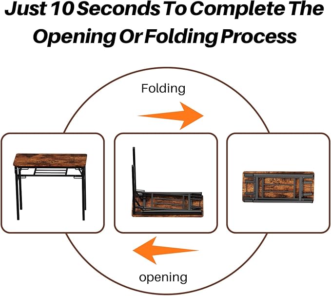 BYMECOST 39.4" Folding Desk, No Assembly Computer Desk, Small Foldable Table with Storage Shelf, Study Table for Small Space, Writing Desk Compact Desk for Home Office (Brown, 39.4")