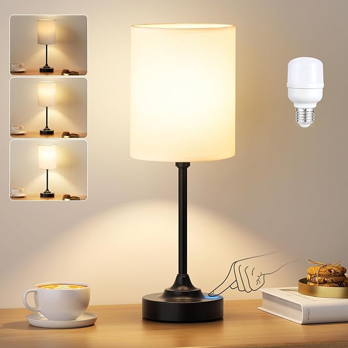 Touch Bedside Table Lamps for Bedroom - 3 Way Dimmable Black Nightstand Lamp, Small Desk Lamp for Office, Living Room, Dorm Room, Reading