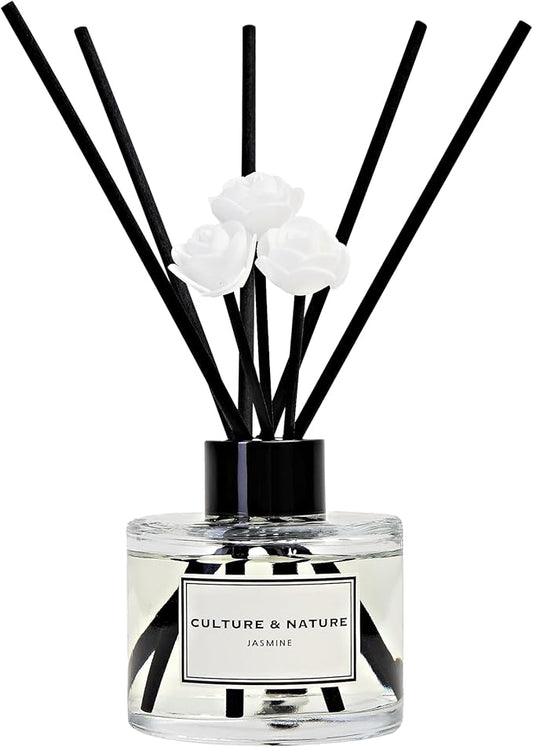 CULTURE & NATURE Reed Diffuser Set 4oz (120ml) Jasmine Scented Diffuser with Sticks Home Fragrance Reed Diffuser for Bathroom Shelf Decor