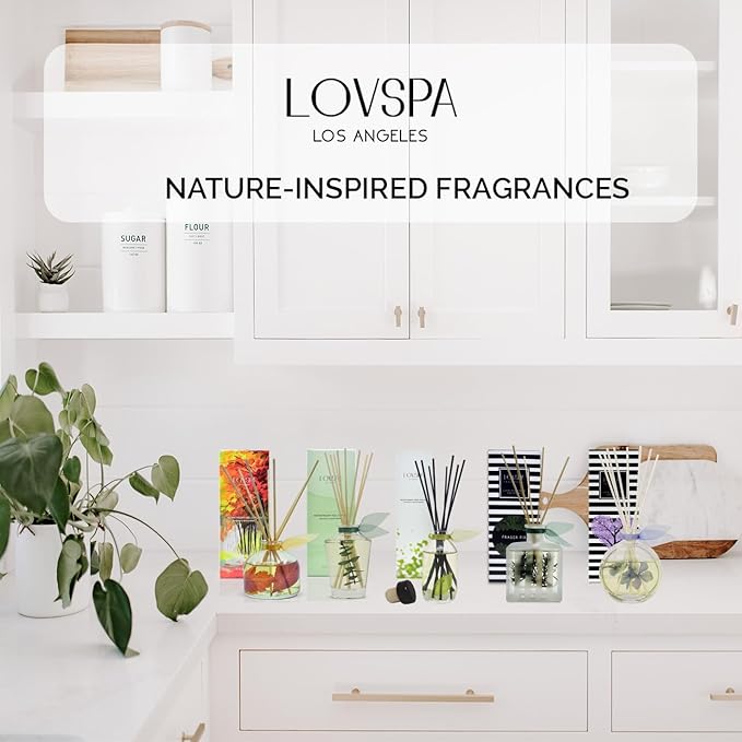 LOVSPA Reed Diffuser Set, Jasmine Vanilla Scented Oil Diffuser with Sticks, Home Fragrance Accessories for Bathroom Shelf Decor, Aroma Diffusers for Home or Office Desk, USA Made