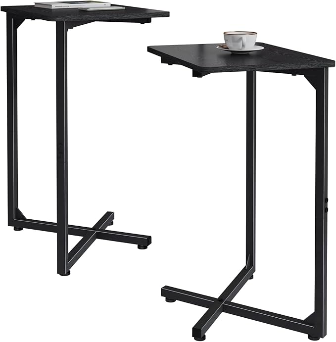 NEFROM C-Shaped End Tables, TV Trays Set of 2, Small Side Table for Couch, Sofa Table for Living Room, Bedroom, Bedside ET-X-BKW2