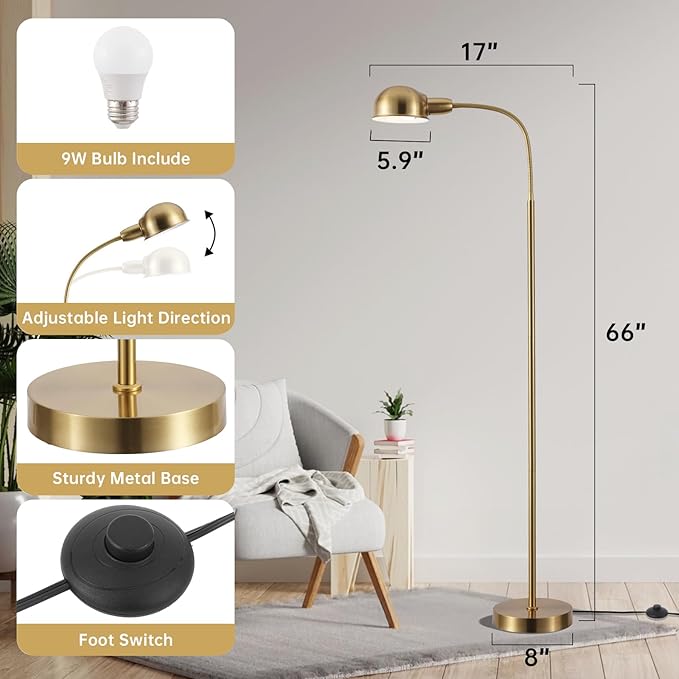 Adjustable Floor Reading Lamp Standing Lamps with Remote Control Gooseneck and Rotatable Shade, Modern for Living Room Bedroom Study Room Office Hotel
