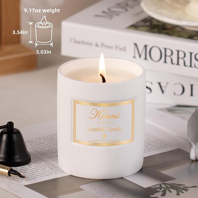 Scented Candle, 9oz Soy Candles, Pine and Cypress Scented White Candles for Women & Men, Long-Lasting Aromatherapy Jar Candle Wax for Home, Bathroom, Non Toxic Candle Gift (Ceramic Cube Cup)