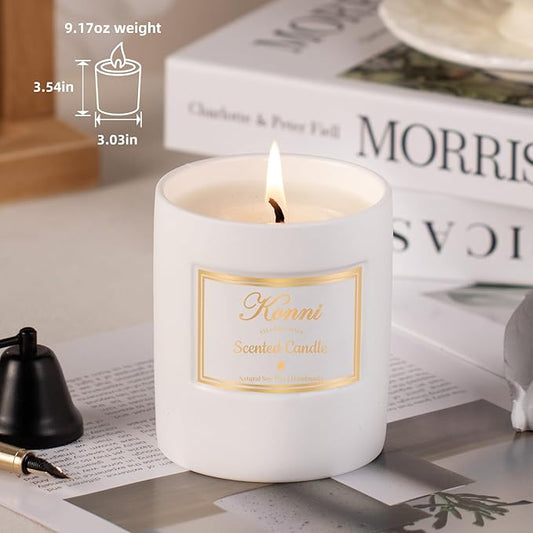 Scented Candle, 9oz Soy Candles, Pine and Cypress Scented White Candles for Women & Men, Long-Lasting Aromatherapy Jar Candle Wax for Home, Bathroom, Non Toxic Candle Gift (Ceramic Cube Cup)