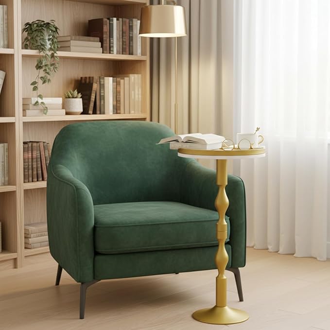 Small Round Drink Table,Pedestal Tables,Small Round Side Table for Narrow Spaces,End Table for Living Room, Bedroom, Bathroom,Balcony (White Gold)