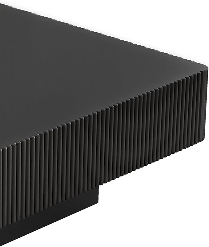 31.6" Square Wood Coffee Table Modern Black Fluted Coffee Tables for Living Room Drum Coffee Table with Sturdy Pedesta Circular Center Table for Apartment Living Room,Easy Assembly