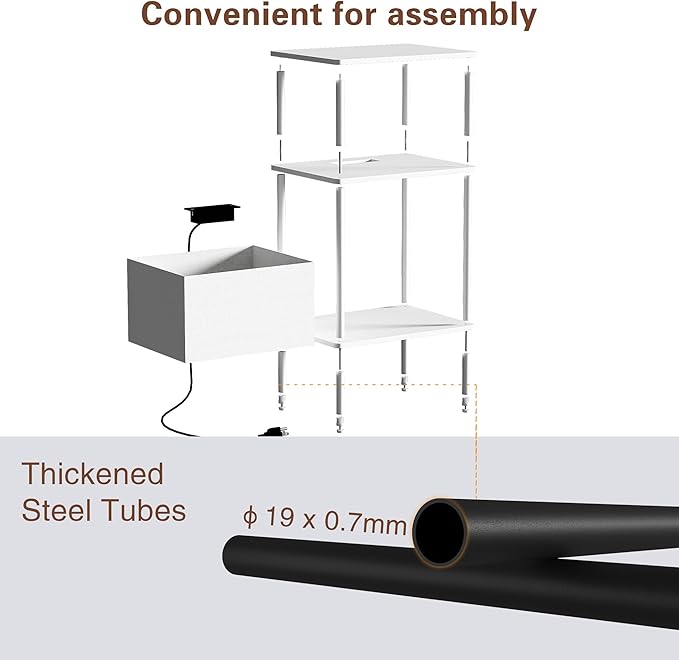Small Side Table with Charging Station, Set of 2 End Table for Small Spaces, Slim Nightstand with Outlet,Sofa Beside Table, 3-Tier Storage Shelf,Living Room, Bed Room, Natrual White