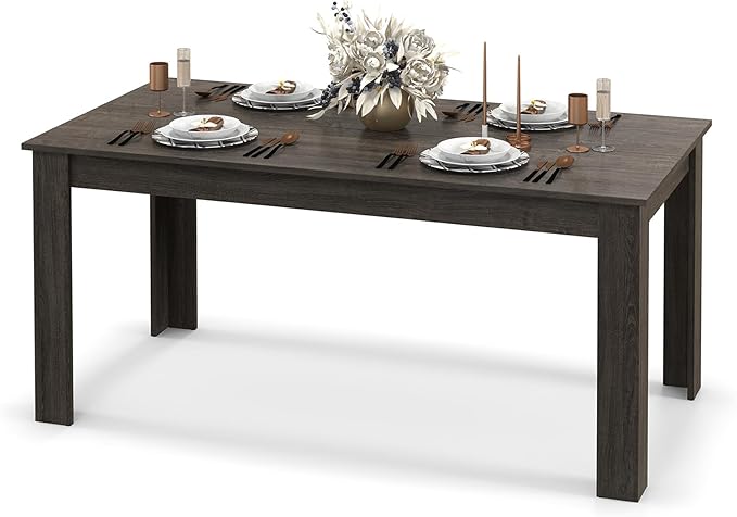 GOFLAME Dining Table for 4-6 People, 63” Modern Kitchen Table with L-Shaped Legs, 330 lbs Weight Capacity, Large Wooden Rectangular Dinner Table for Dining Room, Living Room, Dark Grey
