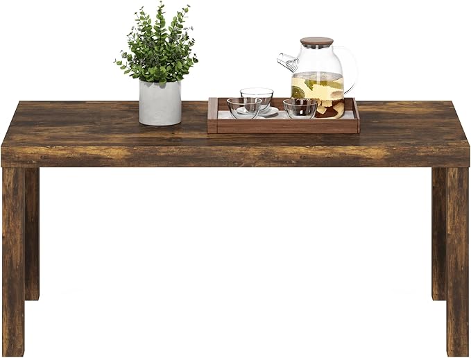 Furinno Classic Coffee Table, Modern Rectangle Coffee Table with 1.8 Inch Thick Tabletop, Side Table for Living Room, Home Office, Amber Pine
