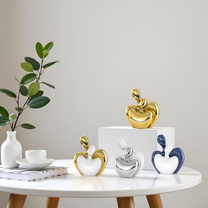 XMGZQ Gold Mini Hugging Couple Statue Ceramic Lover Figurine Home Decor is a Romantic Gift for Her on Wedding Anniversary and Valentines, TV Stand Decoration Knick Knacks for Shelves (Gold)