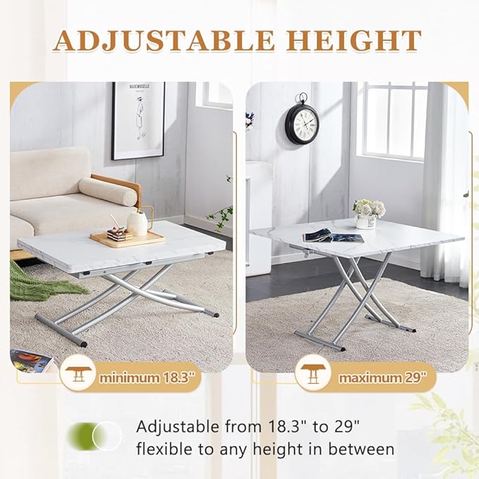 4 in 1 Folding Dining Table with Adjustable Lift Top & Wheels, Multi-Function Coffee Table to Dining Table for Apartments, Kitchens, Living Rooms, Scratch-Resistant & Easy Assembly