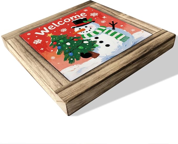 Christmas Wood Decor, Welcome Sign, Snowman Decors Art for Home Office, Christmas Tree Decoration, Home Front Door Porch Decors, Xmas Party Decor Ornaments, Farmhouse Wooden Box Sign