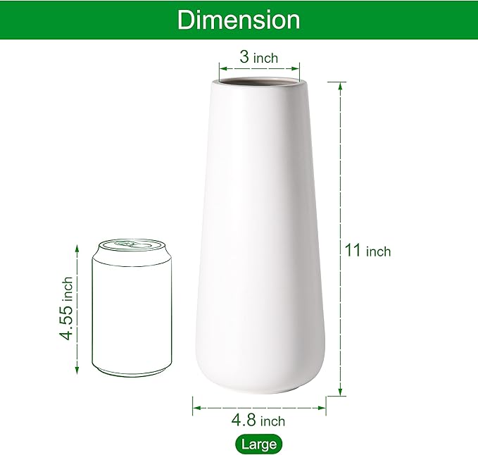 D'vine Dev 11 Inch Ceramic Flower Vase Matte Finishing, Minimalist Design for Home Décor, Bedroom, Living Room, Centerpieces, Office, White, VS-XH-D-2