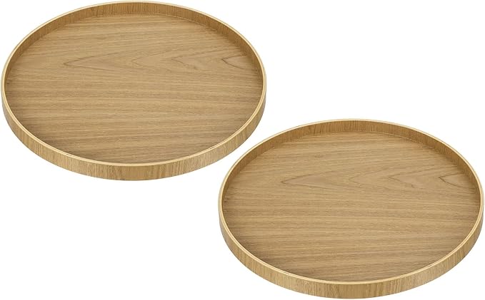 PATIKIL Wood Serving Tray 12 Inch, 2 Pack Round Decorative Platter for Home Decor Kitchen Table Candle Holder