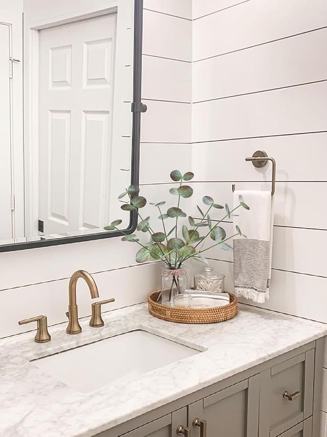 Fall Fake Eucalyptus Stems in Glass Vase with Faux Water 14" Fake Fall Plants with Artificial Eucalyptus Leaves Fall Decorations for Home Bathroom Desk Coffee Table Centerpiece Office Farmhouse Decor