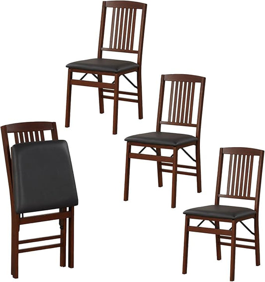 Giantex Folding Dining Chairs Set of 4, Solid Wood Frame, Foldable Wood Kitchen Chairs with Padded Seat, Max Load 400 Lbs, No Assembly, Armless Side Chairs for Apartment Dining Room, Brown & Black