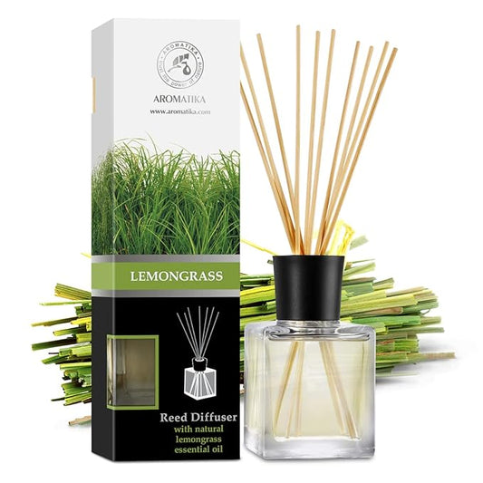 Room Fragrance Diffuser Lemongrass 6.8 Fl Oz - 200ml - with Bamboo Sticks - with Pure & Natural Lemongrass Essential Oil - Intensive Room Scent - Diffuser Gift Set